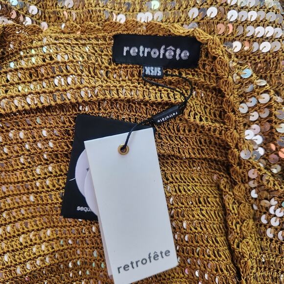 Retrofete Lucia Sequin Crochet Dress in Ginger Deep V Neck Size XS/S NWT - Picture 9 of 11